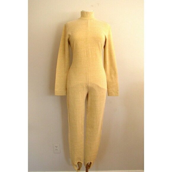 Vintage 90s Ashley Brooke Champagne Gold Mock Neck Catsuit M/L - Picture 2 of 12